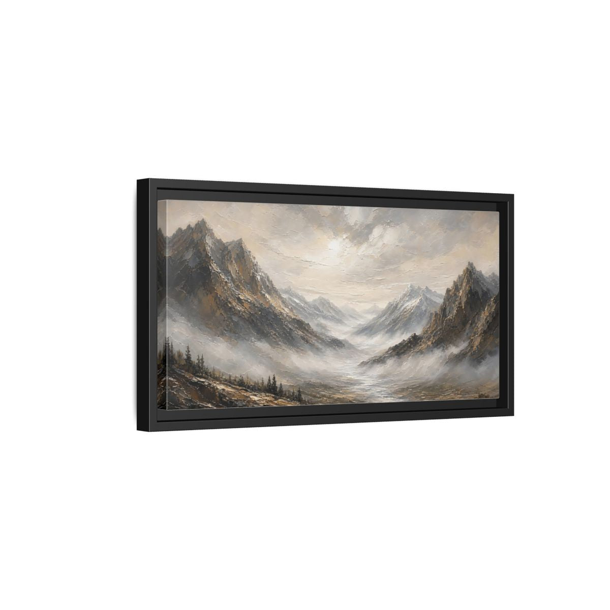 Side Mockup 8. Nature Mountains Brown And Grey shown as stretched canvas wall art