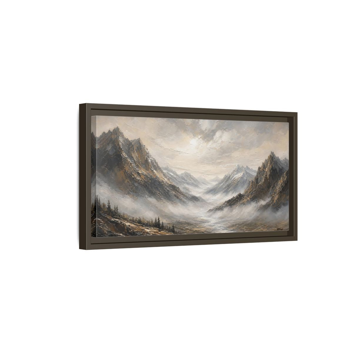 Side Mockup 7. Nature Mountains Brown And Grey shown as stretched canvas wall art