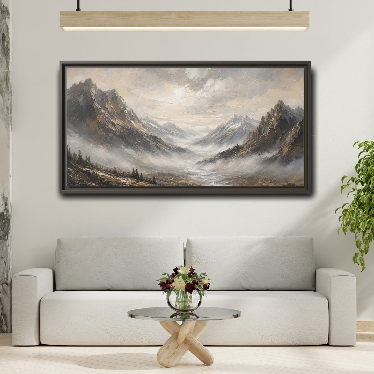 Mockup 2. Nature Mountains Brown And Grey shown as stretched canvas wall art