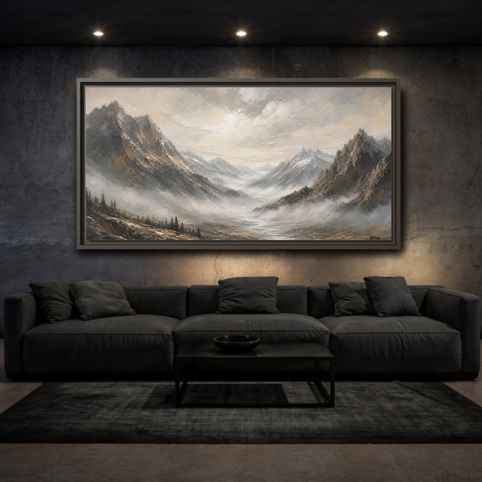 Mockup 3. Nature Mountains Brown And Grey shown as stretched canvas wall art