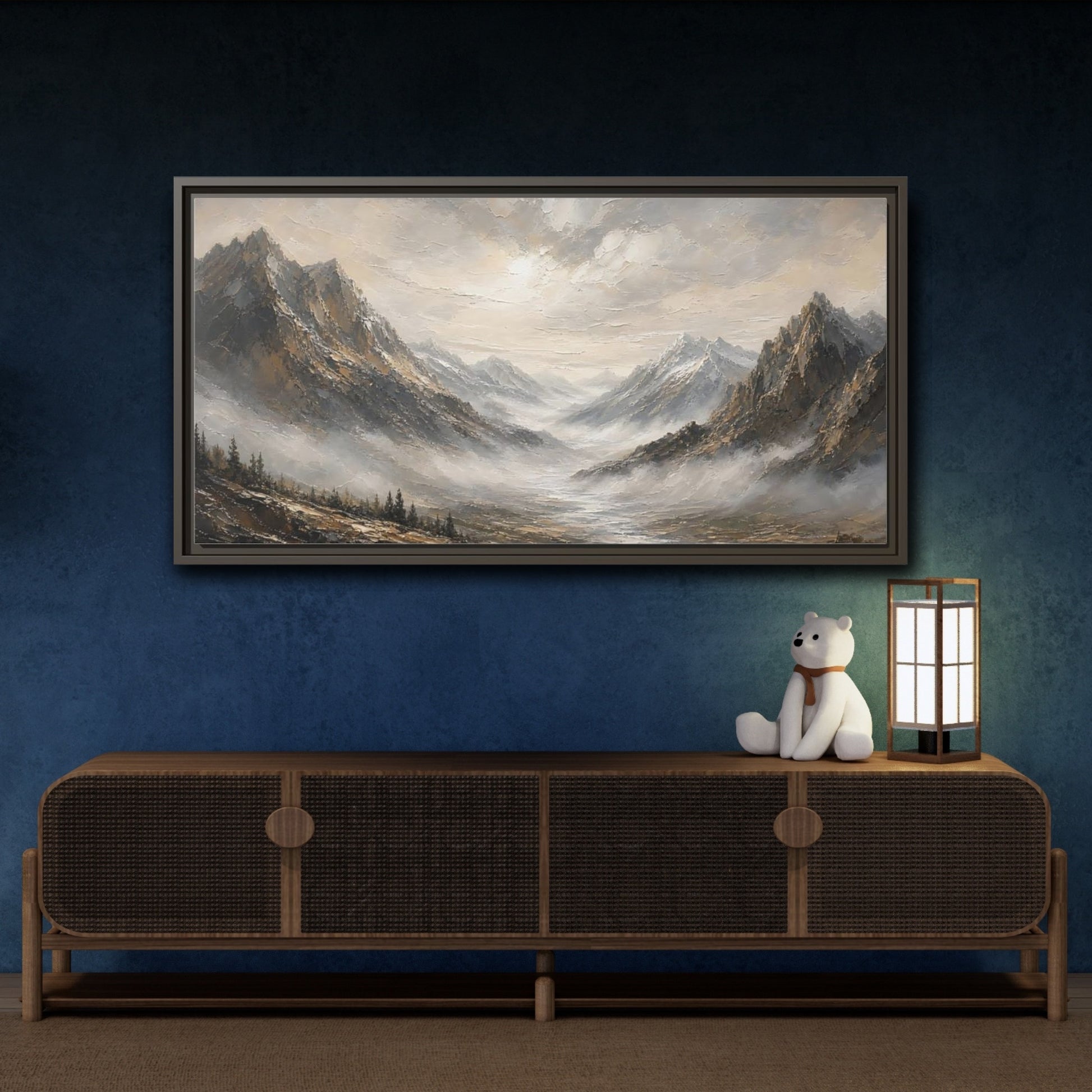 Mockup 4. Nature Mountains Brown And Grey shown as stretched canvas wall art