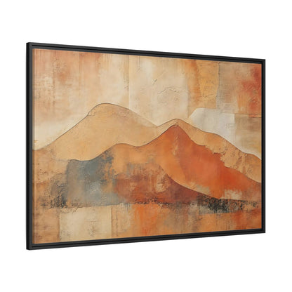 Side Mockup 12. Nature Mountains Brown And Orange shown as stretched canvas wall art