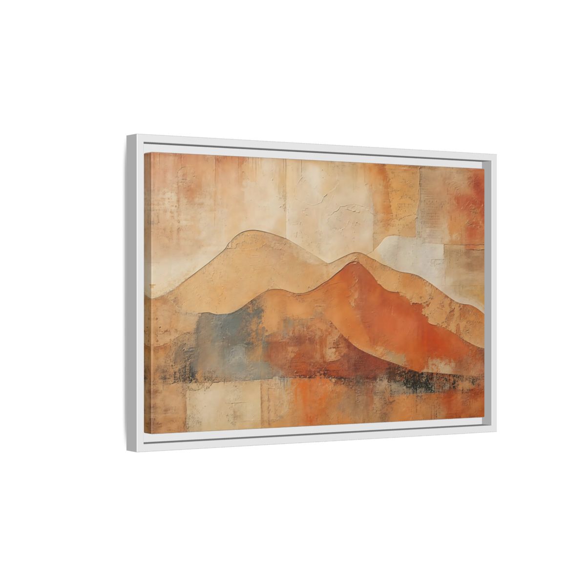 Side Mockup 1. Nature Mountains Brown And Orange shown as stretched canvas wall art