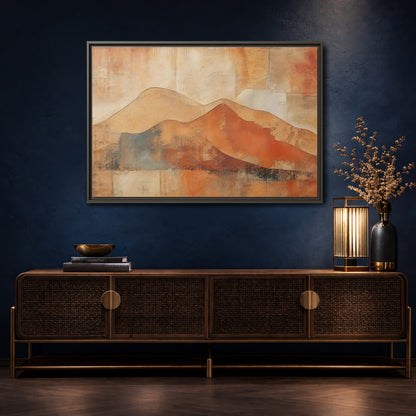 Mockup 4. Nature Mountains Brown And Orange shown as stretched canvas wall art