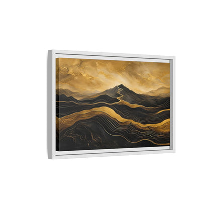Side Mockup 4. Nature Mountains Gold Black Mountains shown as stretched canvas wall art
