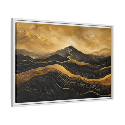 Side Mockup 10. Nature Mountains Gold Black Mountains shown as stretched canvas wall art