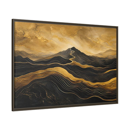 Side Mockup 8. Nature Mountains Gold Black Mountains shown as stretched canvas wall art