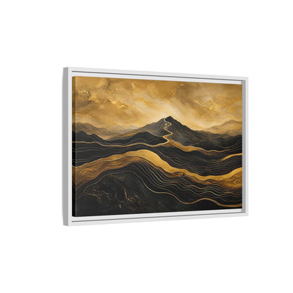 Side Mockup 1. Nature Mountains Gold Black Mountains shown as stretched canvas wall art