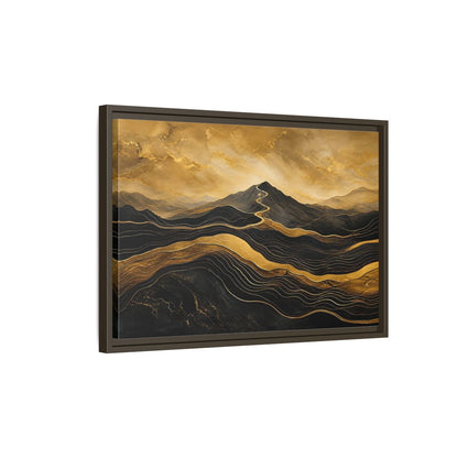 Side Mockup 2. Nature Mountains Gold Black Mountains shown as stretched canvas wall art