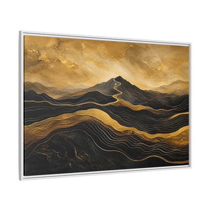 Side Mockup 7. Nature Mountains Gold Black Mountains shown as stretched canvas wall art