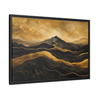 Side Mockup 13. Nature Mountains Gold Black Mountains shown as stretched canvas wall art