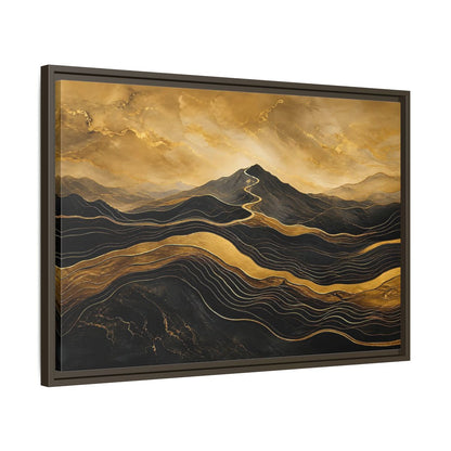 Side Mockup 11. Nature Mountains Gold Black Mountains shown as stretched canvas wall art