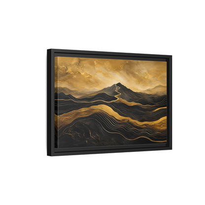 Side Mockup 6. Nature Mountains Gold Black Mountains shown as stretched canvas wall art