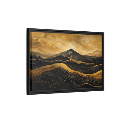 Side Mockup 3. Nature Mountains Gold Black Mountains shown as stretched canvas wall art