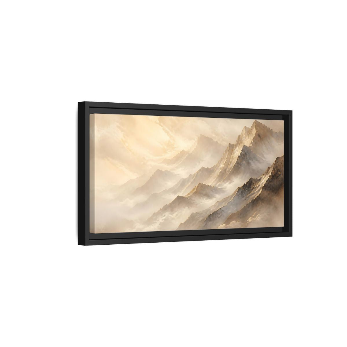 Side Mockup 8. Nature Mountains Golden Mountains shown as stretched canvas wall art