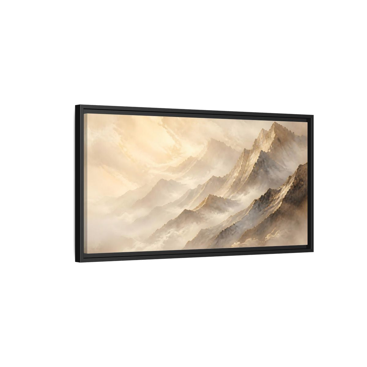 Side Mockup 2. Nature Mountains Golden Mountains shown as stretched canvas wall art