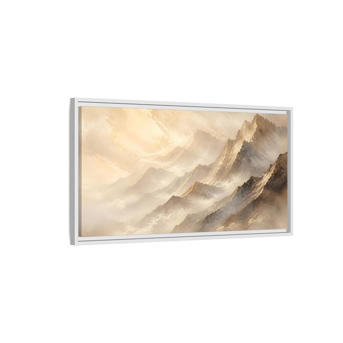 Side Mockup 1. Nature Mountains Golden Mountains shown as stretched canvas wall art