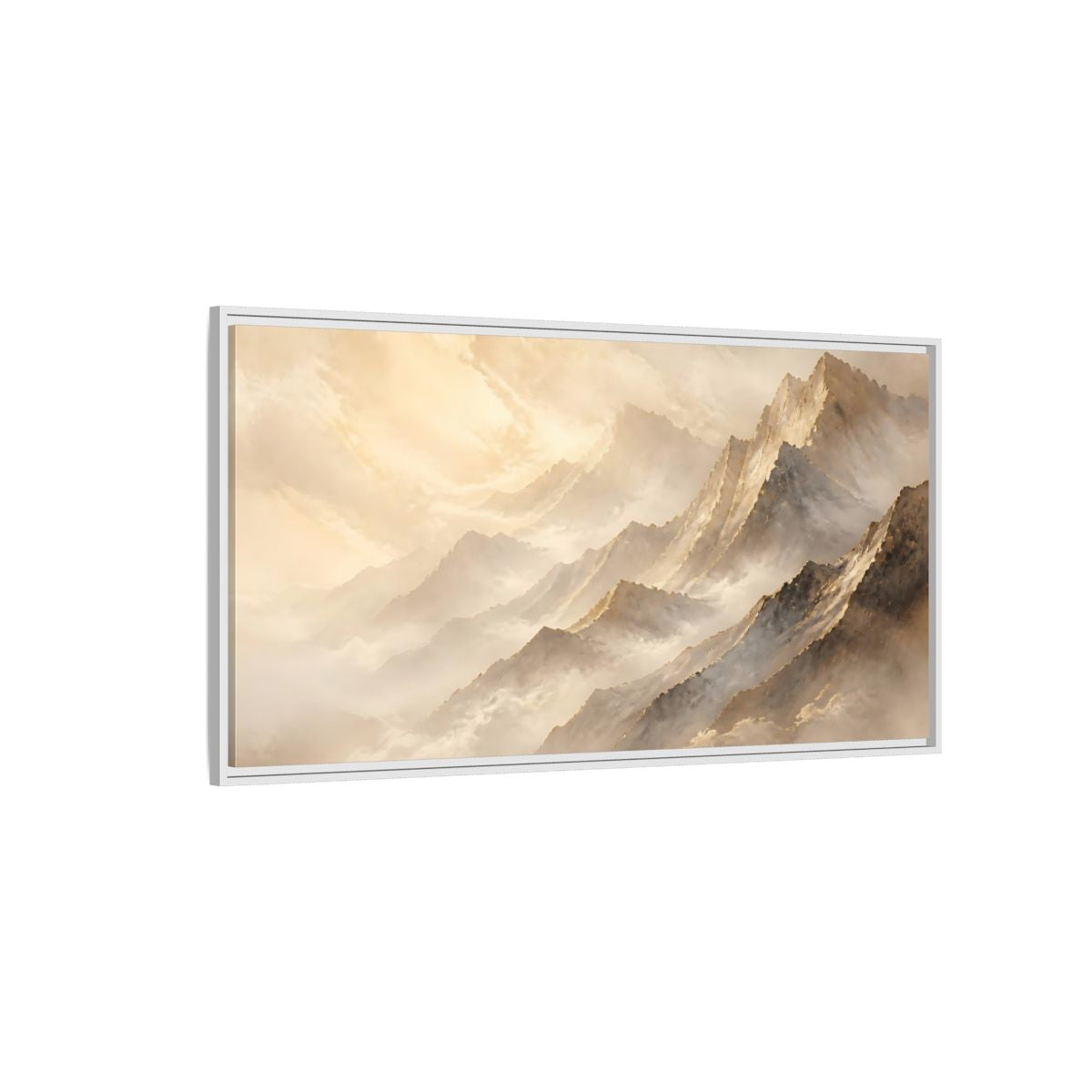 Side Mockup 3. Nature Mountains Golden Mountains shown as stretched canvas wall art
