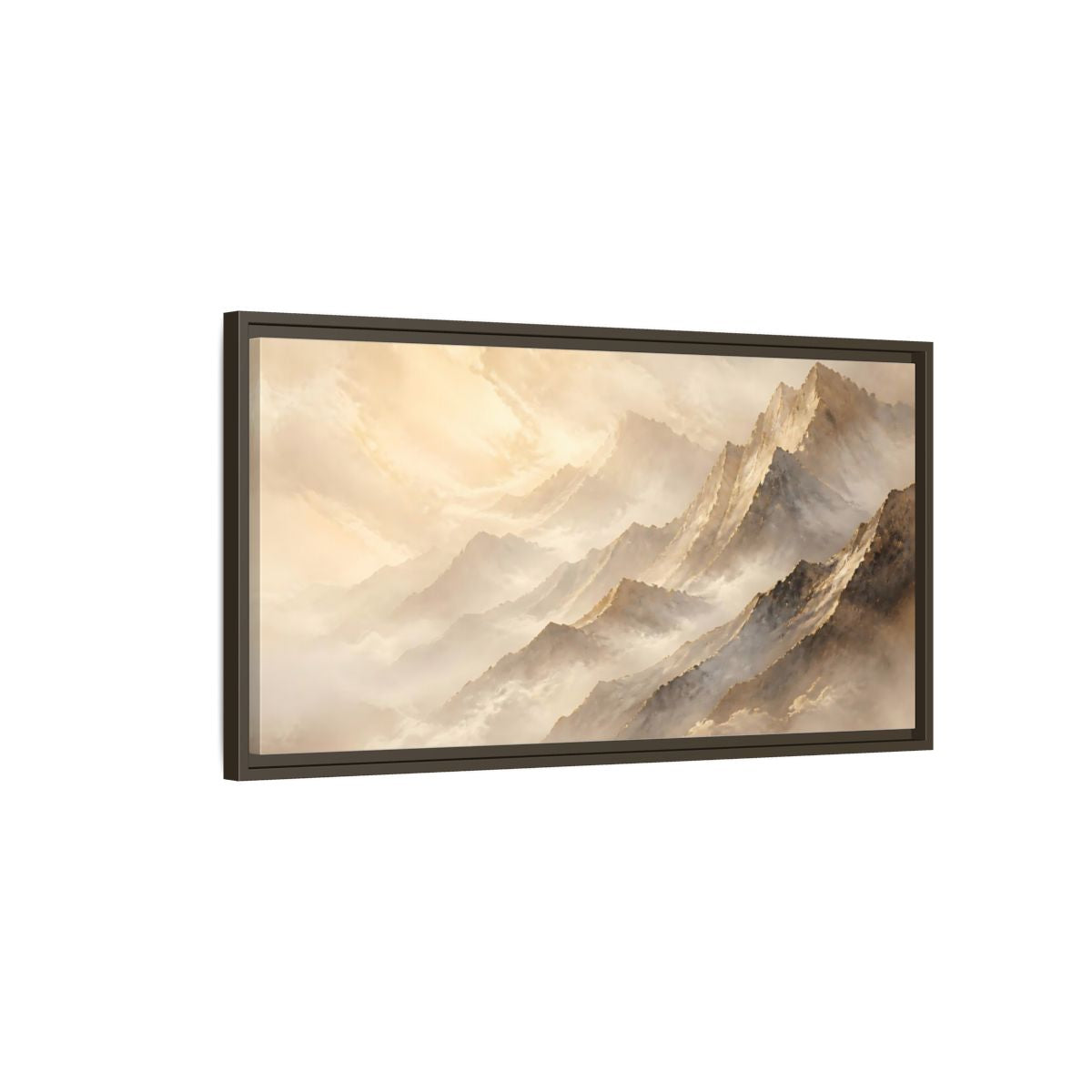 Main Mockup. Nature Mountains Golden Mountains shown as stretched canvas wall art