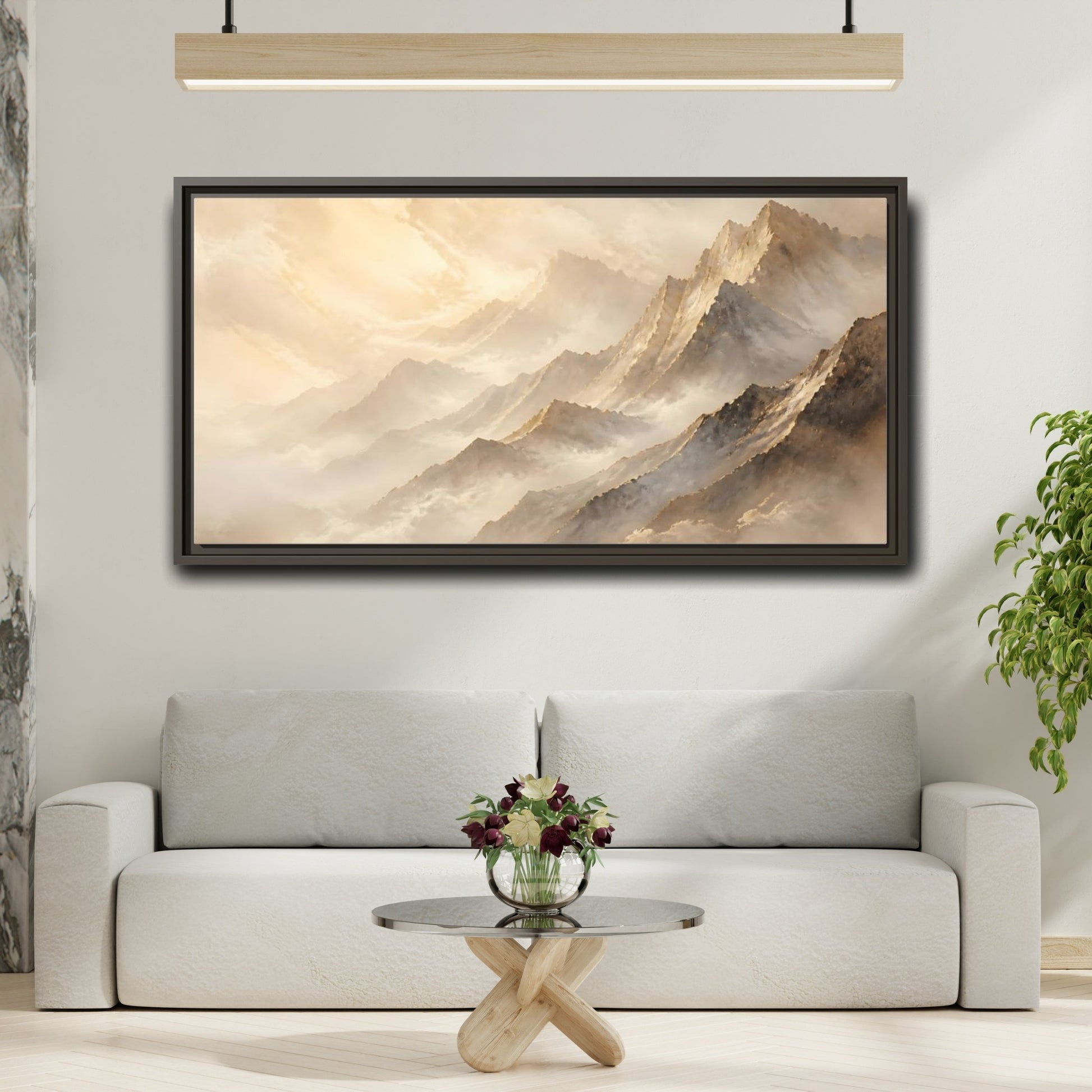 Mockup 2. Nature Mountains Golden Mountains shown as stretched canvas wall art