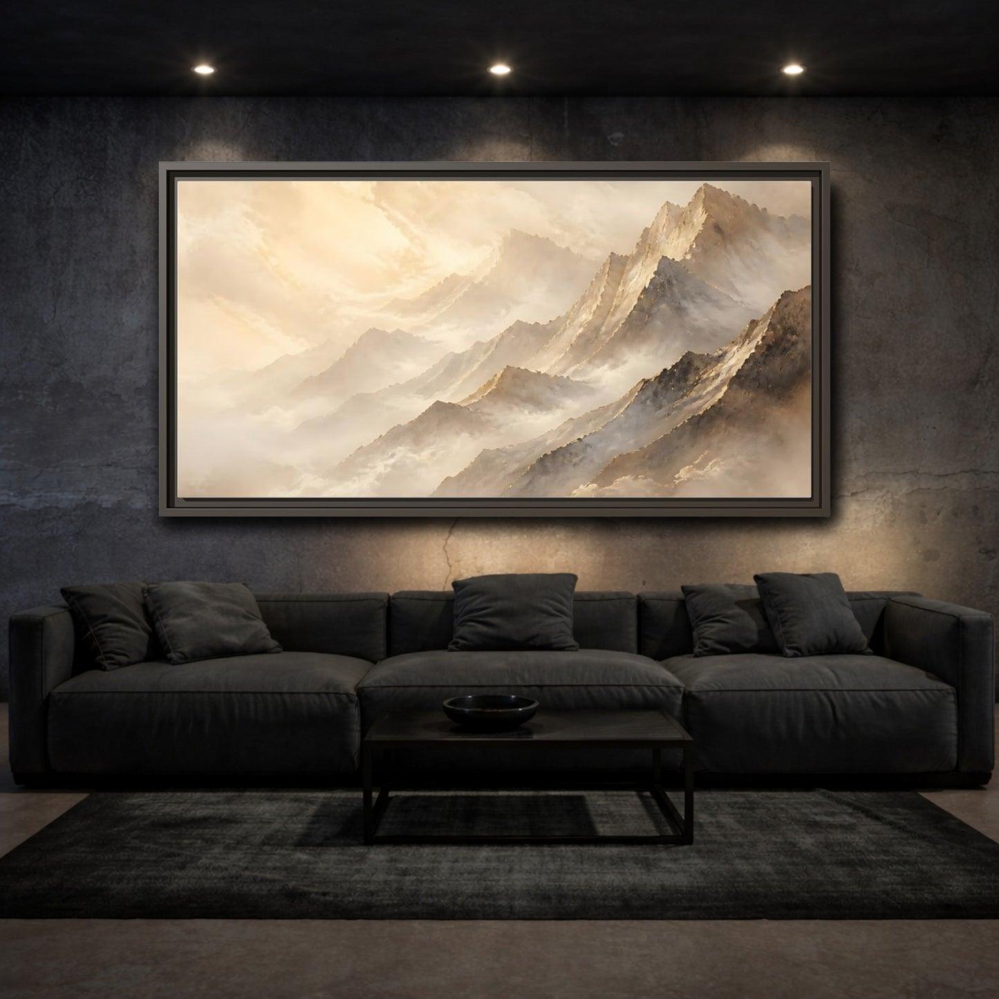 Mockup 3. Nature Mountains Golden Mountains shown as stretched canvas wall art