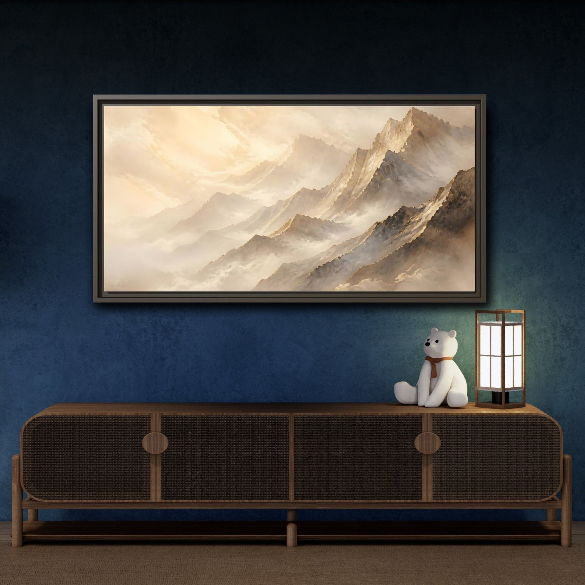 Mockup 4. Nature Mountains Golden Mountains shown as stretched canvas wall art