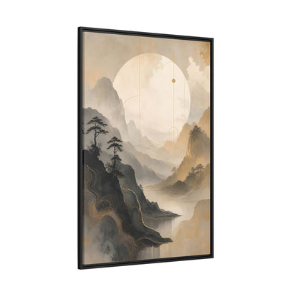 Nature Mountains Lake Zen Landscape Framed Canvas Wall Art - Abstract Living Room Above Sofa shown as canvas wall art