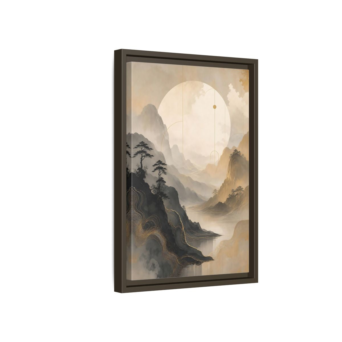 Side Mockup 5. Nature Mountains, Lake Zen Mountain Landscape shown as stretched canvas wall art