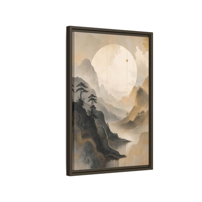 Nature Mountains Lake Zen Landscape Framed Canvas Wall Art - Abstract Living Room Above Sofa shown as canvas wall art