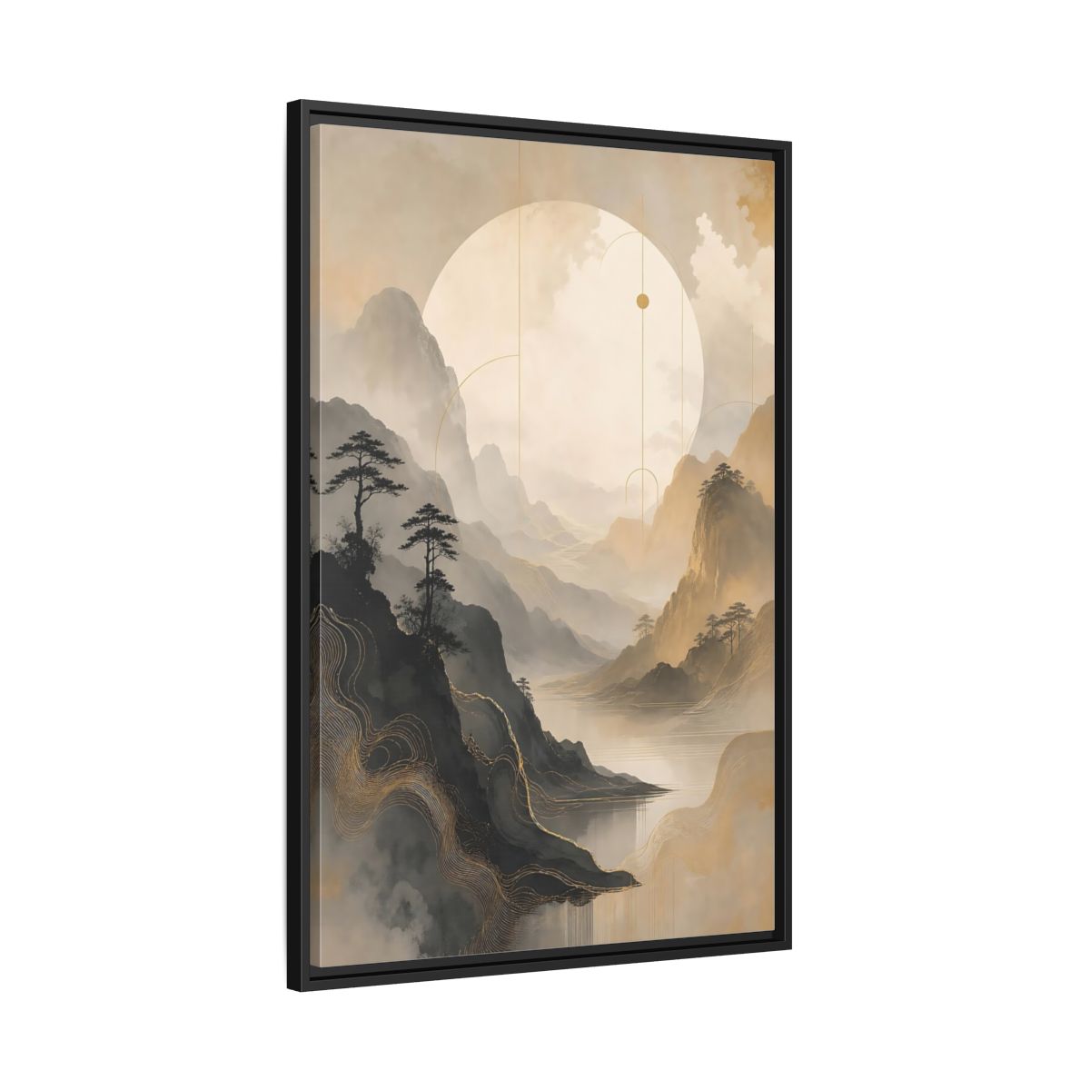 Side Mockup 13. Nature Mountains, Lake Zen Mountain Landscape shown as stretched canvas wall art