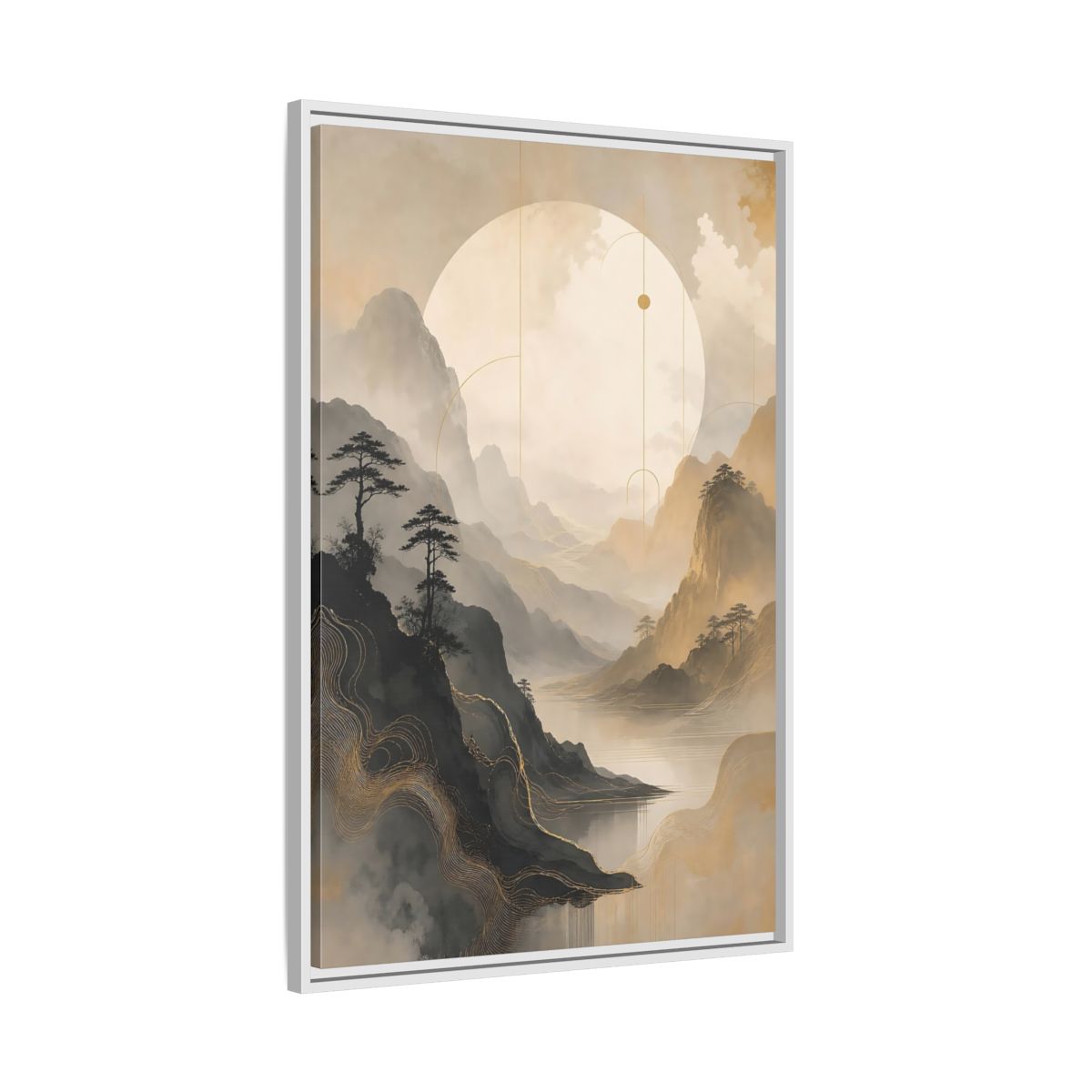 Side Mockup 9. Nature Mountains, Lake Zen Mountain Landscape shown as stretched canvas wall art