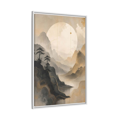 Nature Mountains Lake Zen Landscape Framed Canvas Wall Art - Abstract Living Room Above Sofa shown as canvas wall art