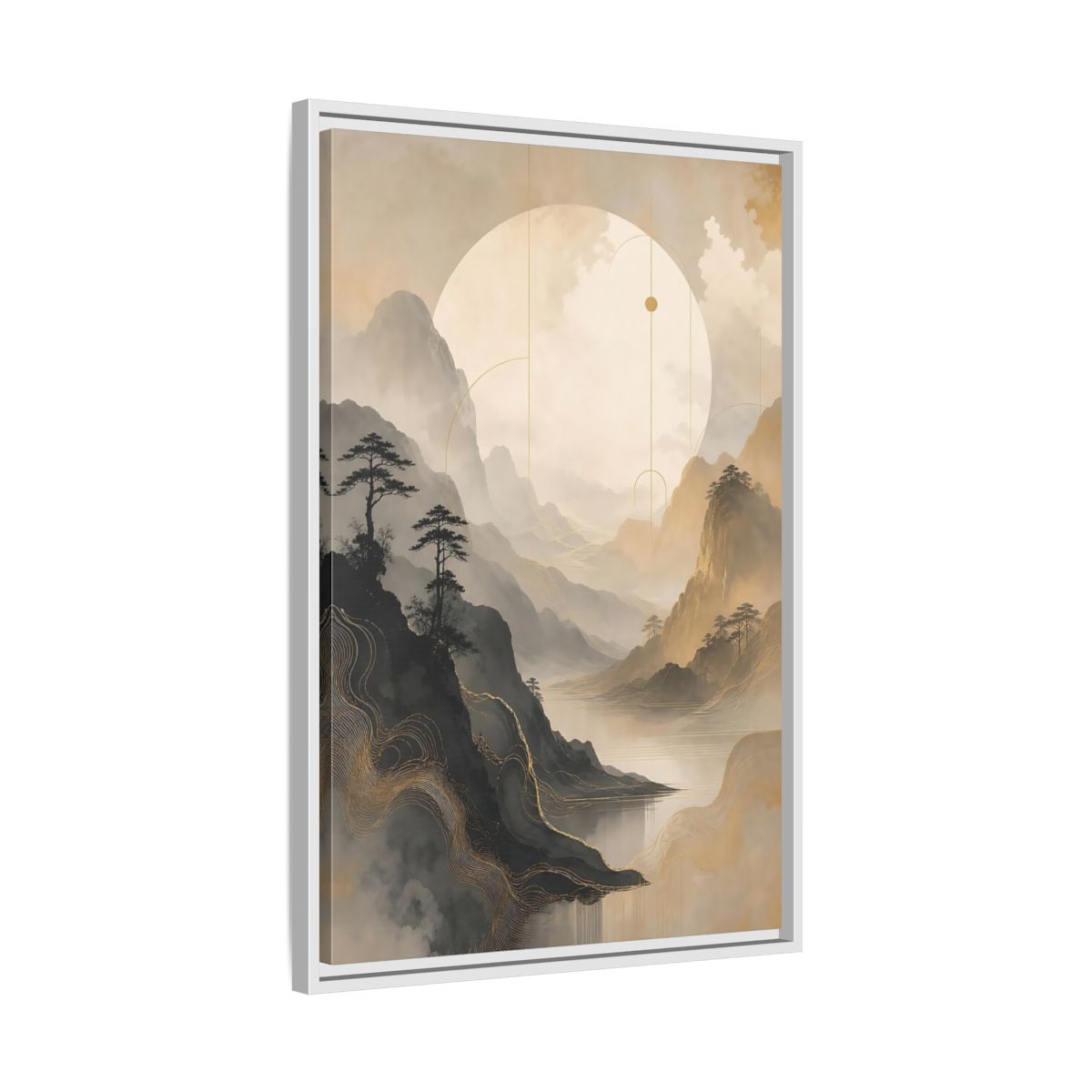 Side Mockup 10. Nature Mountains, Lake Zen Mountain Landscape shown as stretched canvas wall art