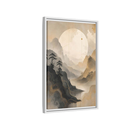 Nature Mountains Lake Zen Landscape Framed Canvas Wall Art - Abstract Living Room Above Sofa shown as canvas wall art