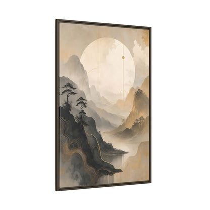 Nature Mountains Lake Zen Landscape Framed Canvas Wall Art - Abstract Living Room Above Sofa shown as canvas wall art