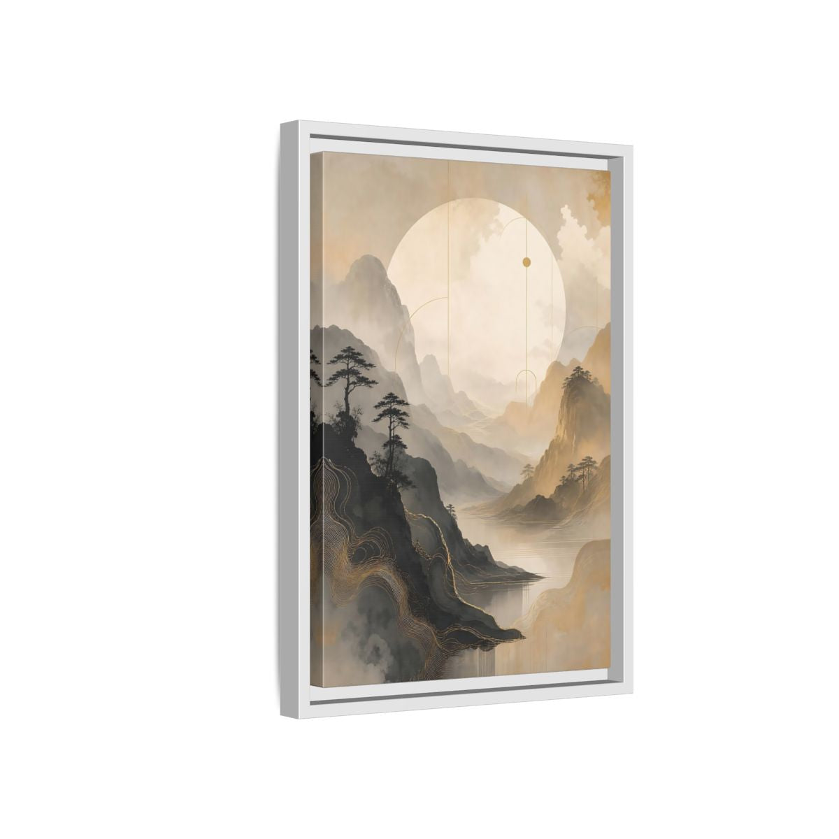 Side Mockup 4. Nature Mountains, Lake Zen Mountain Landscape shown as stretched canvas wall art