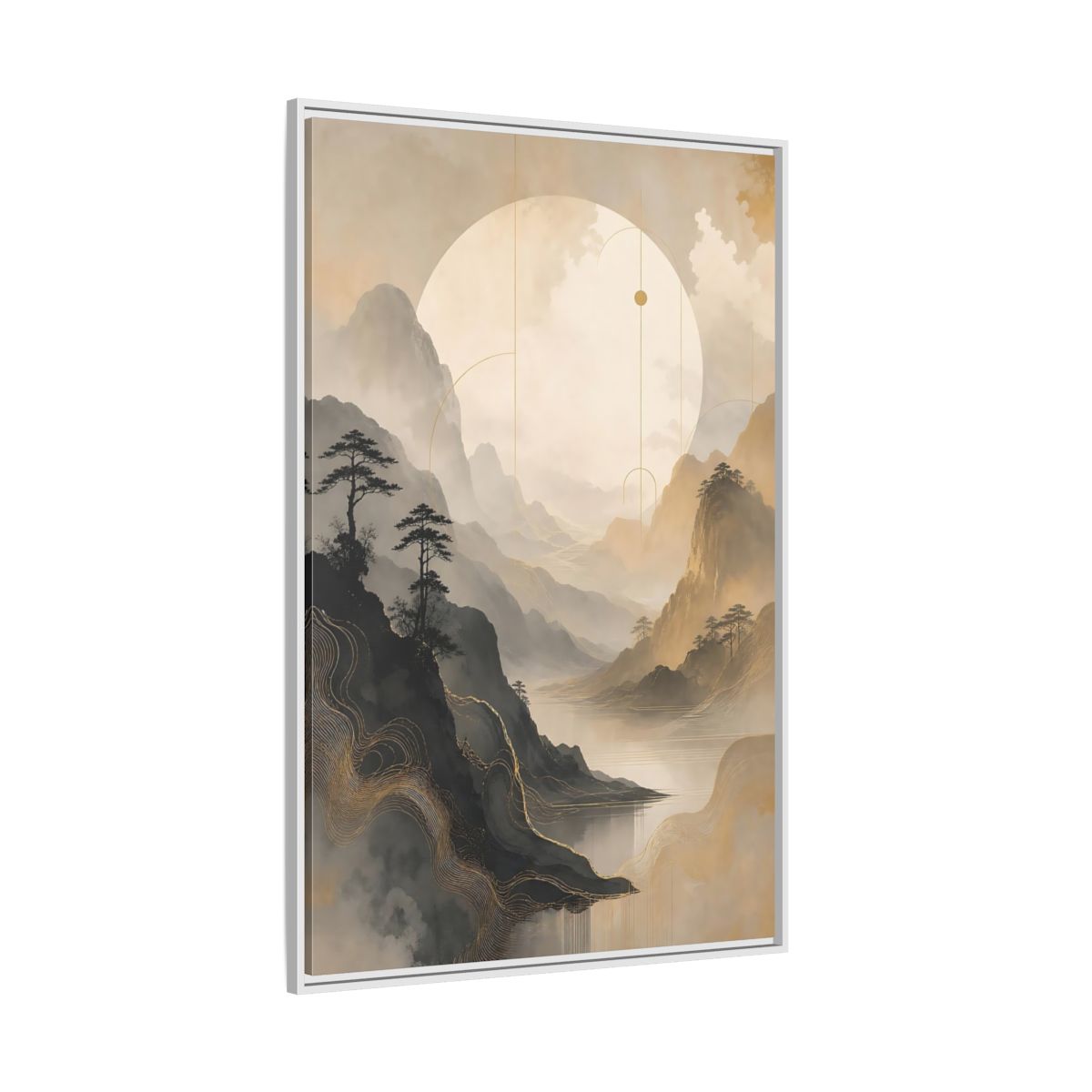 Side Mockup 7. Nature Mountains, Lake Zen Mountain Landscape shown as stretched canvas wall art