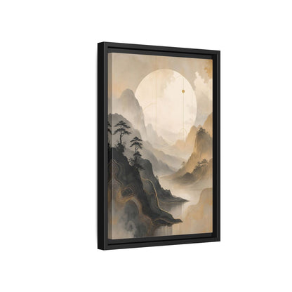 Nature Mountains Lake Zen Landscape Framed Canvas Wall Art - Abstract Living Room Above Sofa shown as canvas wall art