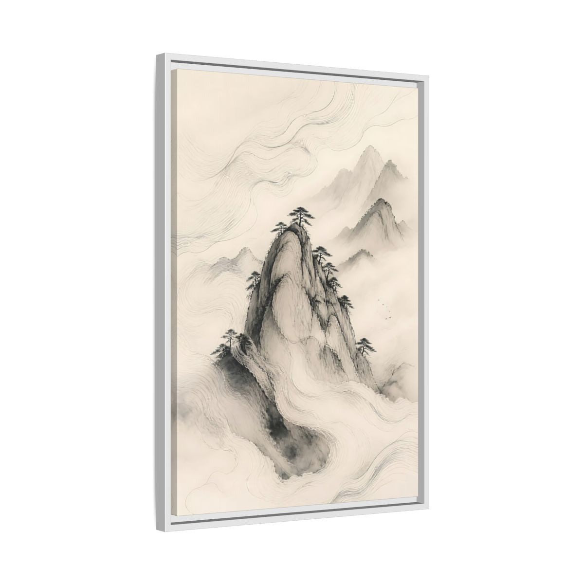 Side Mockup 10. Nature Mountains Monochrome Mountains shown as stretched canvas wall art