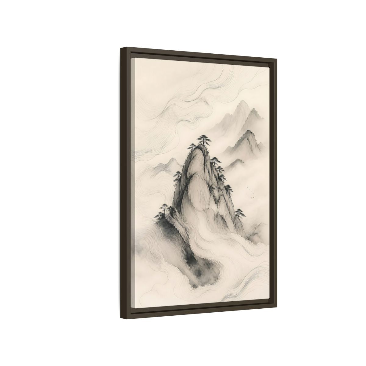 Side Mockup 2. Nature Mountains Monochrome Mountains shown as stretched canvas wall art
