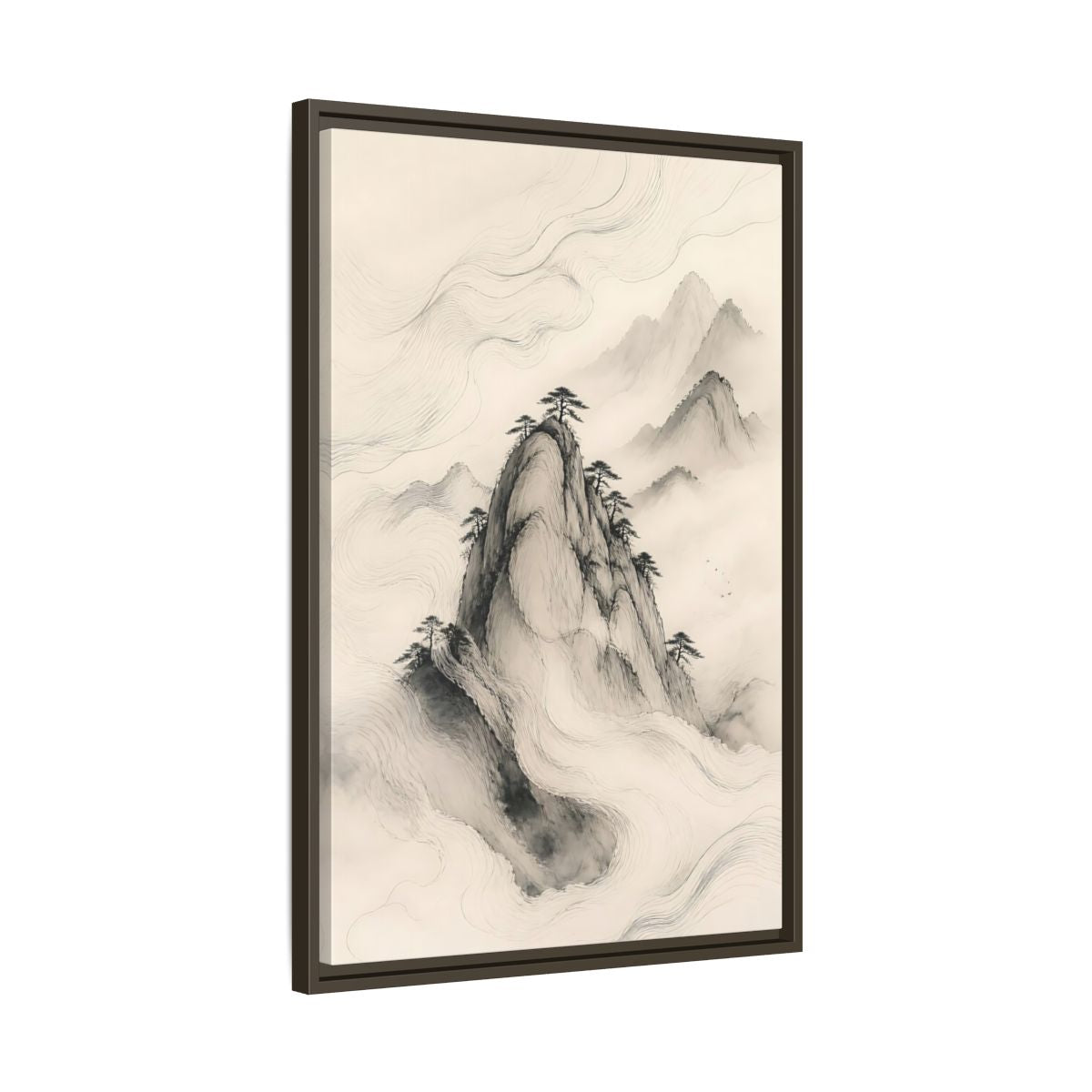 Side Mockup 11. Nature Mountains Monochrome Mountains shown as stretched canvas wall art