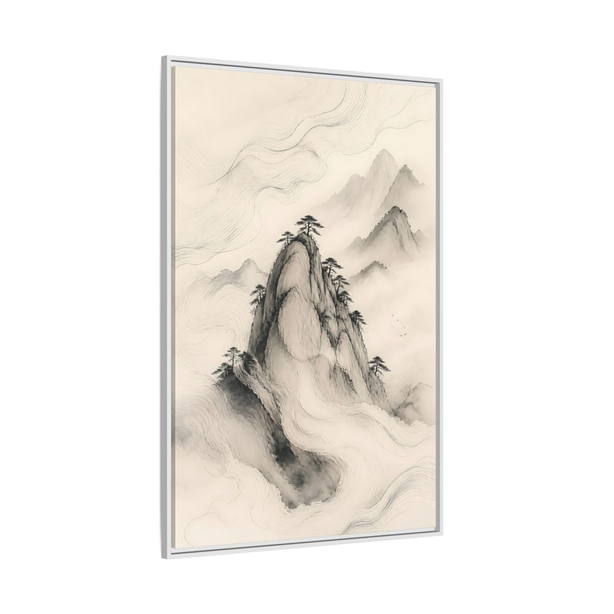 Side Mockup 7. Nature Mountains Monochrome Mountains shown as stretched canvas wall art