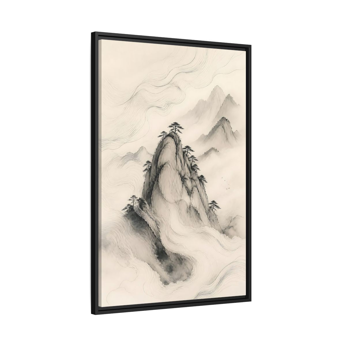 Side Mockup 13. Nature Mountains Monochrome Mountains shown as stretched canvas wall art