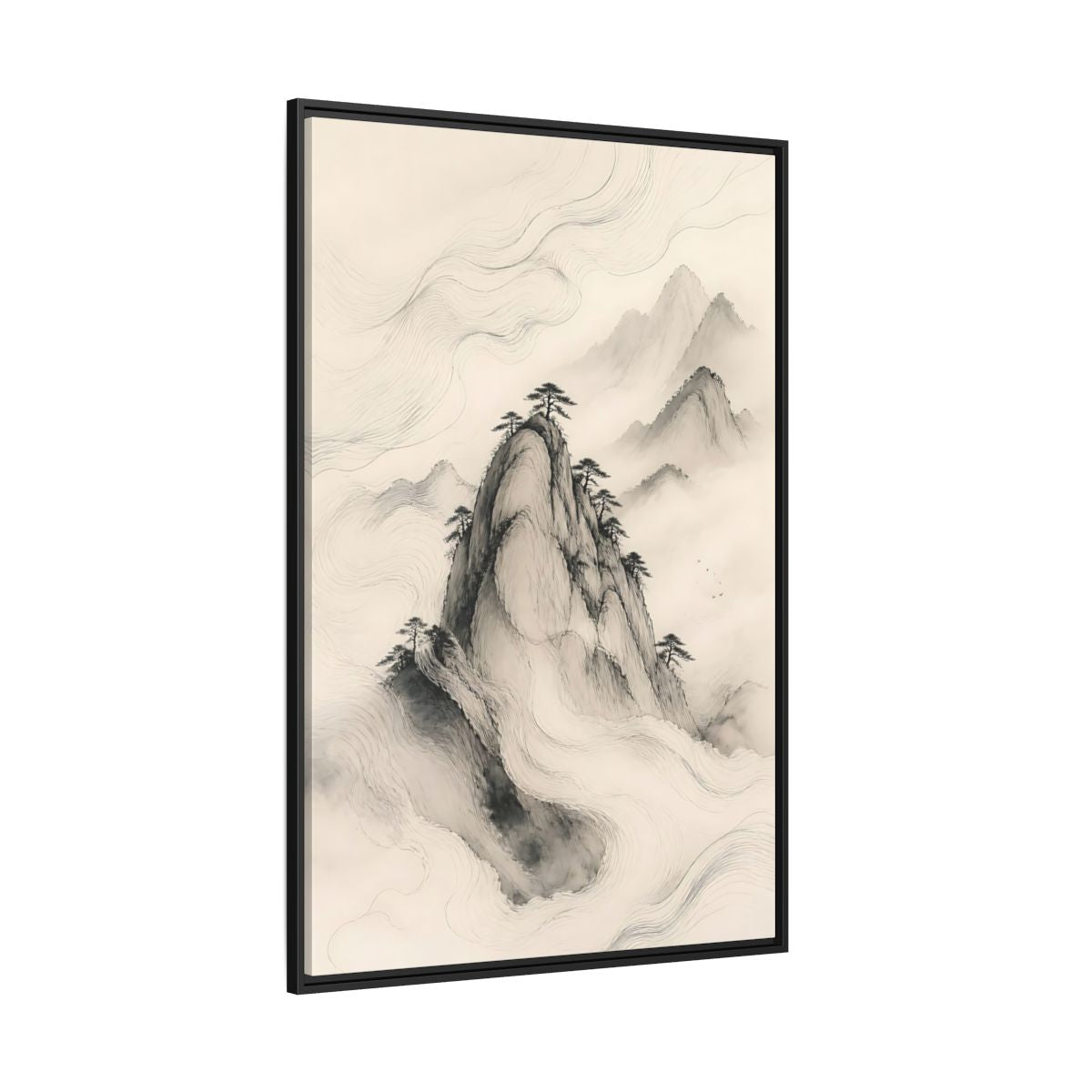 Side Mockup 12. Nature Mountains Monochrome Mountains shown as stretched canvas wall art