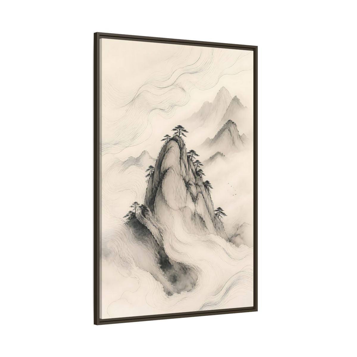 Side Mockup 8. Nature Mountains Monochrome Mountains shown as stretched canvas wall art