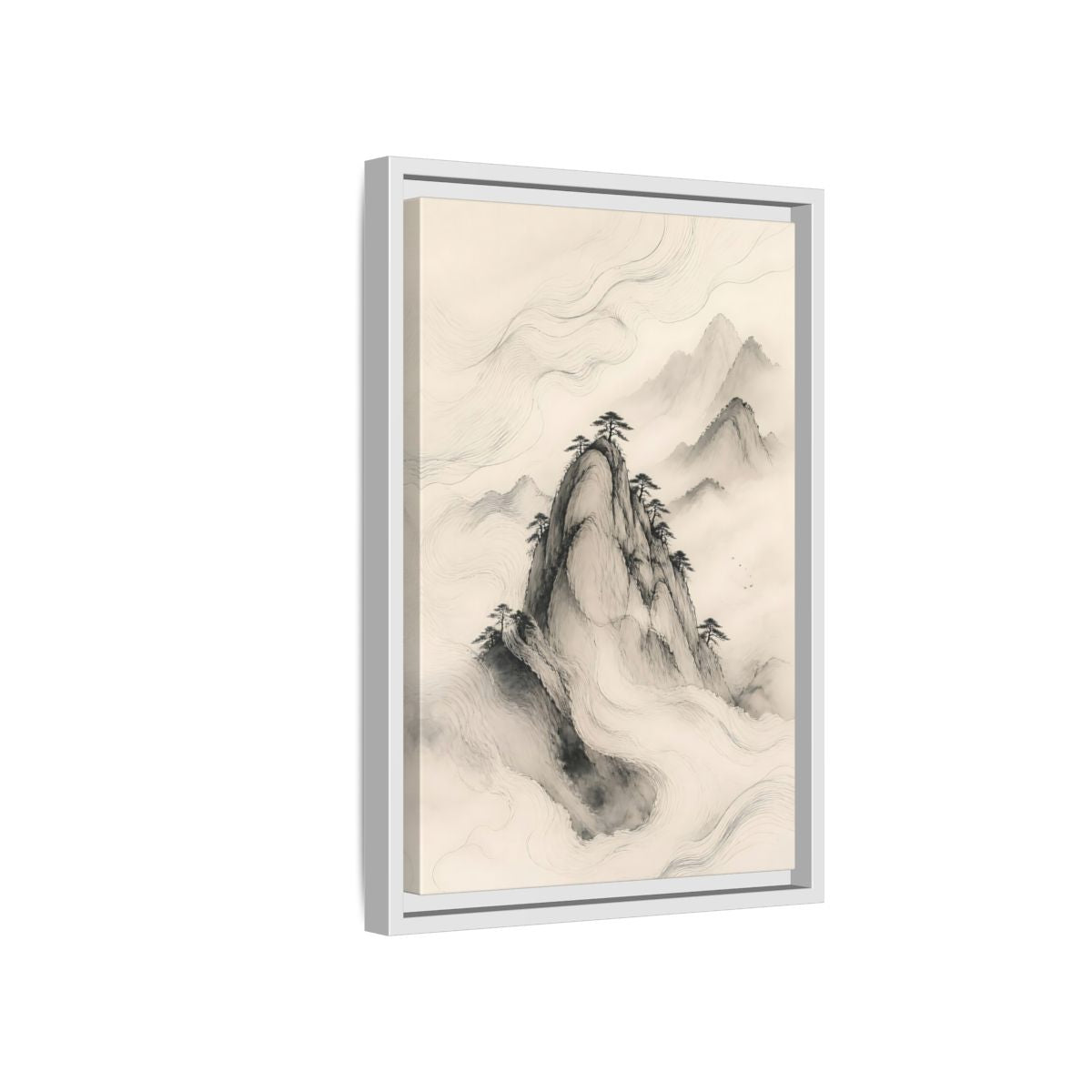 Side Mockup 4. Nature Mountains Monochrome Mountains shown as stretched canvas wall art