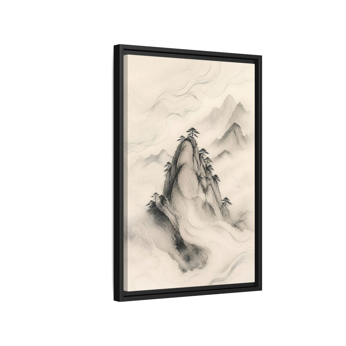 Side Mockup 3. Nature Mountains Monochrome Mountains shown as stretched canvas wall art