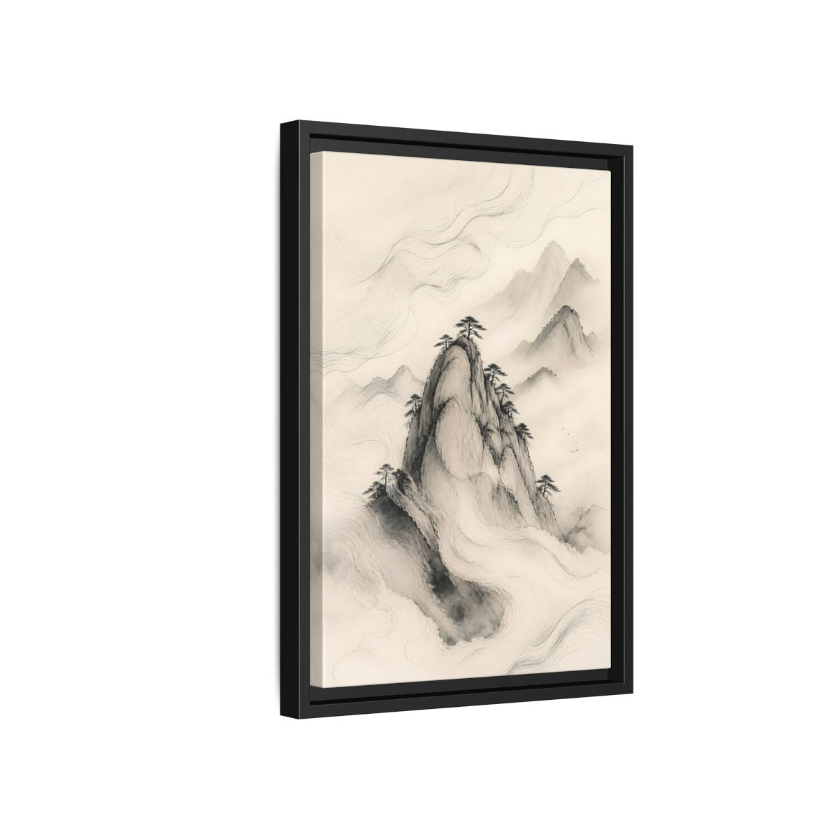 Side Mockup 6. Nature Mountains Monochrome Mountains shown as stretched canvas wall art