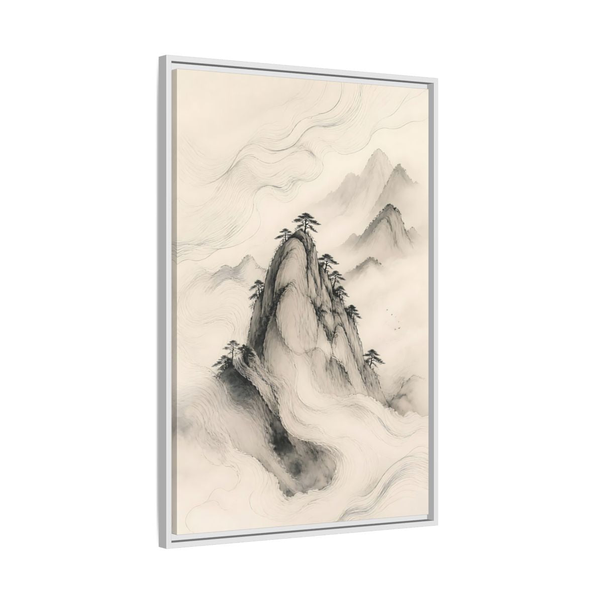 Side Mockup 9. Nature Mountains Monochrome Mountains shown as stretched canvas wall art