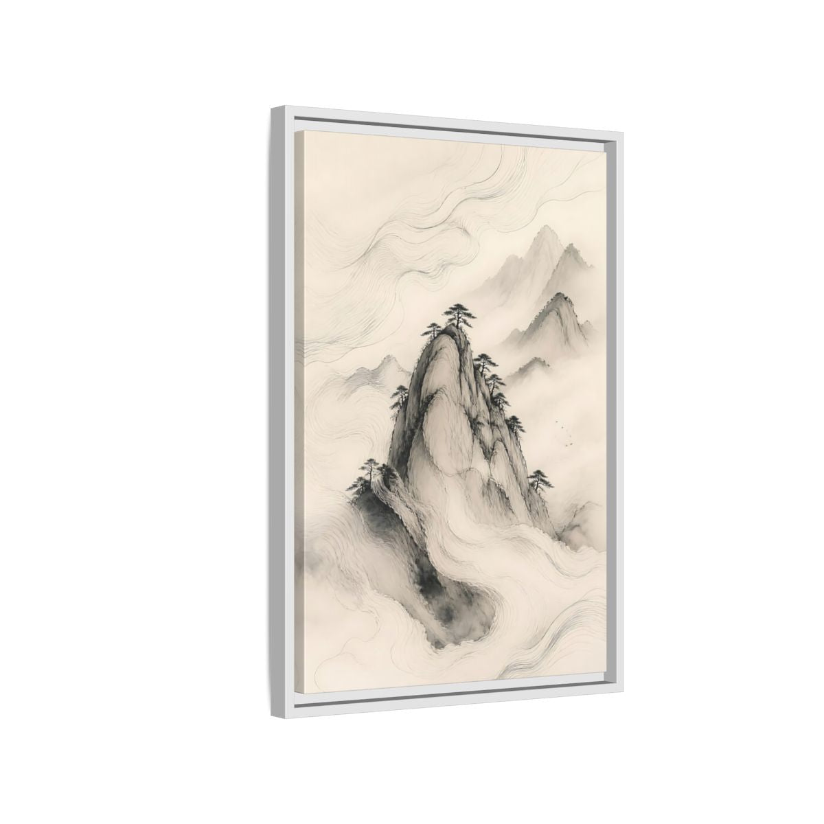 Side Mockup 1. Nature Mountains Monochrome Mountains shown as stretched canvas wall art